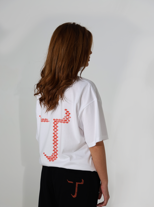 LOGO T-SHIRT  [CORAL+WHITE]